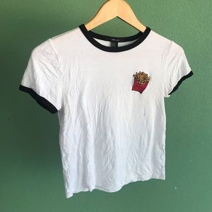 Wet Seal Crew neck crop top shirt w/ French fries